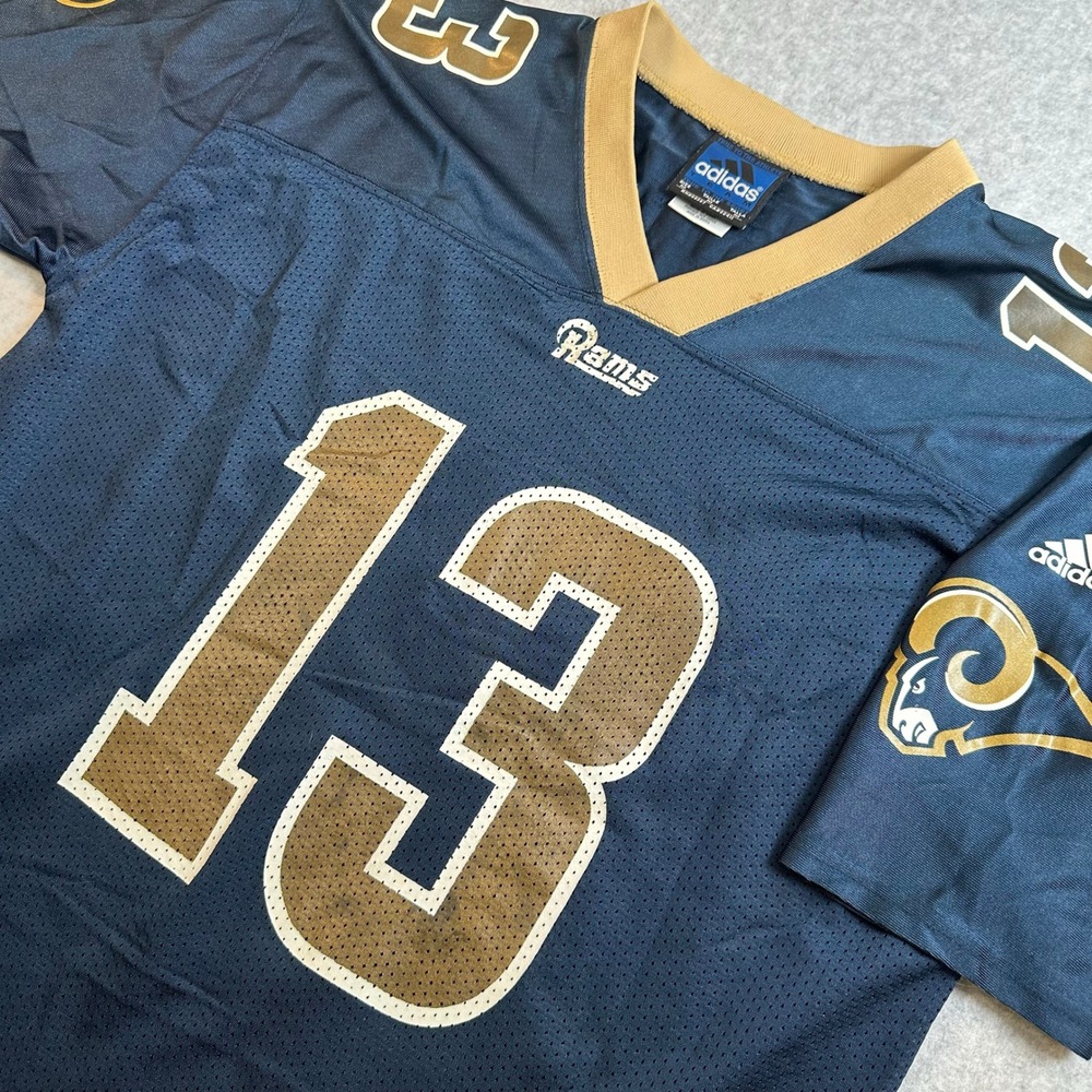 Vintage Adidas St Louis Rams Kurt Warner 13 Jersey Navy Blue Mens Medium